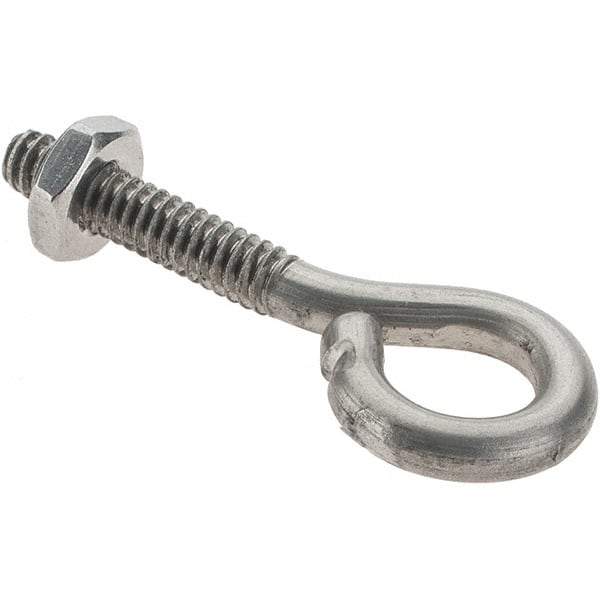 Value Collection - #10-24, Stainless Steel Wire Turned Open Eye Bolt - 7/8" Thread Length, 3/8" ID, 1" Shank Length - Industrial Tool & Supply