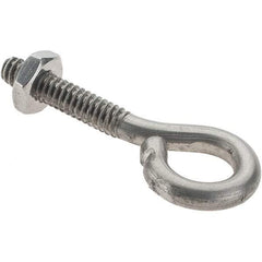 Value Collection - #10-24, Stainless Steel Wire Turned Open Eye Bolt - 7/8" Thread Length, 3/8" ID, 1" Shank Length - Industrial Tool & Supply