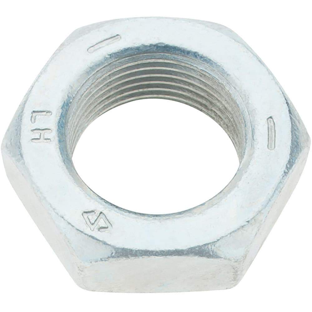 Made in USA - 1-14 UNF Steel Left Hand Hex Jam Nut - 1-1/2" Across Flats, 0.5469" High, Zinc Clear Finish - Industrial Tool & Supply
