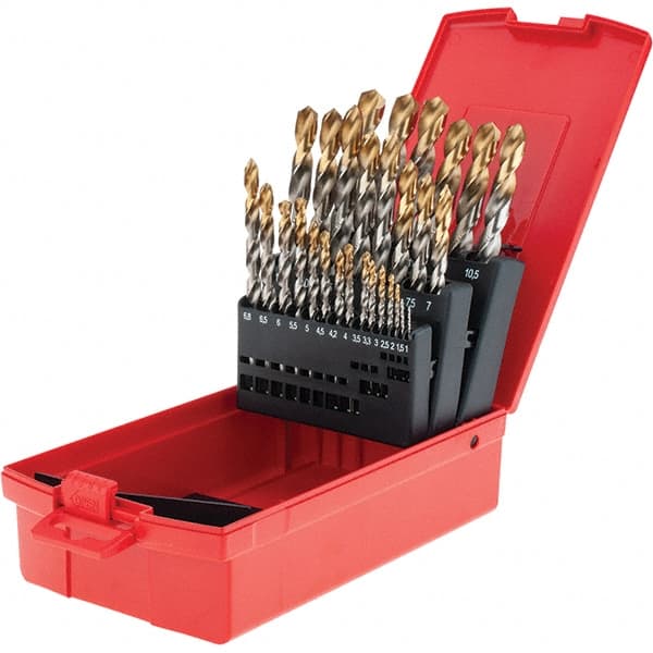 DORMER - 1 to 13mm, 118° Point, TiN Finish, High Speed Steel Jobber Length Drill Bit Set - Industrial Tool & Supply