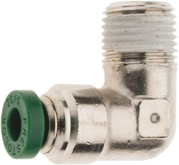 Parker - 5/32" Outside Diam, 1/8 NPTF, Nickel Plated Brass Push-to-Connect Tube Male Elbow - 300 Max psi, Tube to Male NPT Connection, Nitrile O-Ring - Industrial Tool & Supply
