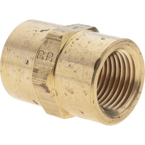 Parker - 1/2 Female Thread, Brass Industrial Pipe Coupling - FNPTF, 1,000 psi - Industrial Tool & Supply