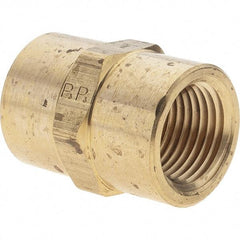 Parker - 1/2 Female Thread, Brass Industrial Pipe Coupling - FNPTF, 1,000 psi - Industrial Tool & Supply