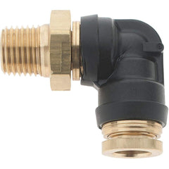 Parker - 3/8" Outside Diam, 1/4 Thread, Brass Push-to-Connect Tube Male Elbow - 250 Max psi, Tube to Male NPT Connection - Industrial Tool & Supply