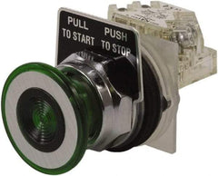 Schneider Electric - 30mm Mount Hole, Extended Straight, Pushbutton Switch with Contact Block - Green Pushbutton, Maintained (MA) - Industrial Tool & Supply