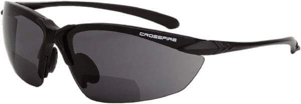 CrossFire - +2, Clear Lenses, Scratch Resistant, Framed Magnifying Safety Glasses - UV Protection, Gray Frame - Industrial Tool & Supply