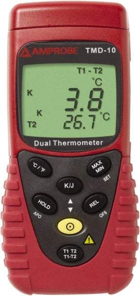 Amprobe - -328 to 2,498°F Temperature Recorder - 5 digit LCD Display, K Thermocouple Sensor, 9V Battery Power - Industrial Tool & Supply