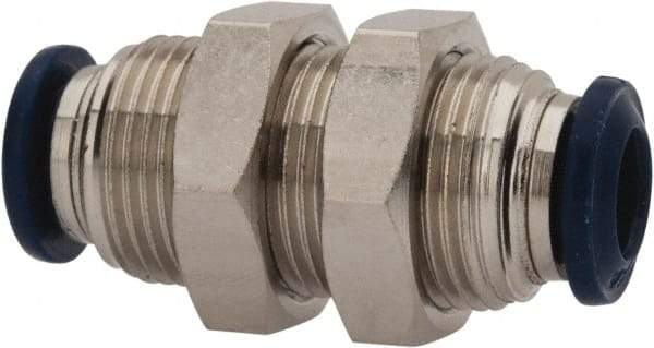 Value Collection - 5/16" Outside Diam, Nickel Plated Brass Push-to-Connect Tube Bulkhead Union - 250 Max psi, Tube to Tube Connection, Buna O-Ring - Industrial Tool & Supply