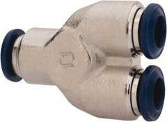 Value Collection - 1/8" Outside Diam, Nickel Plated Brass Push-to-Connect Tube Union Y - 250 Max psi, Tube to Tube Connection, Buna O-Ring - Industrial Tool & Supply