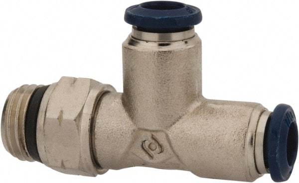 Value Collection - 3/8" Outside Diam, 1/8 Universal, Nickel Plated Brass Push-to-Connect Tube Male Swivel Run Tee - 250 Max psi, Tube to Universal Thread Connection, Buna O-Ring - Industrial Tool & Supply