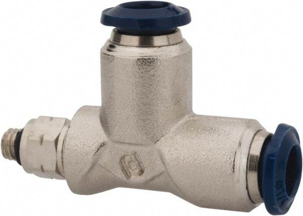 Value Collection - 1/4" Outside Diam, 10-32 Universal, Nickel Plated Brass Push-to-Connect Tube Male Swivel Run Tee - 250 Max psi, Tube to Universal Thread Connection, Buna O-Ring - Industrial Tool & Supply