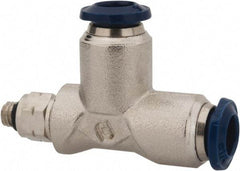 Value Collection - 1/4" Outside Diam, 10-32 Universal, Nickel Plated Brass Push-to-Connect Tube Male Swivel Run Tee - 250 Max psi, Tube to Universal Thread Connection, Buna O-Ring - Industrial Tool & Supply