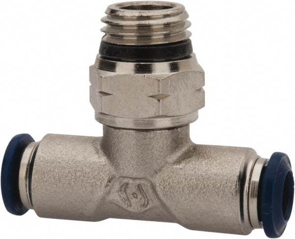 Value Collection - 3/8" Outside Diam, 1/8 Universal, Nickel Plated Brass Push-to-Connect Tube Male Swivel Branch Tee - 250 Max psi, Tube to Universal Thread Connection, Buna O-Ring - Industrial Tool & Supply