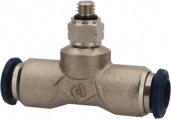 Value Collection - 1/8" Outside Diam, 10-32 Universal, Nickel Plated Brass Push-to-Connect Tube Male Swivel Branch Tee - 250 Max psi, Tube to Universal Thread Connection, Buna O-Ring - Industrial Tool & Supply