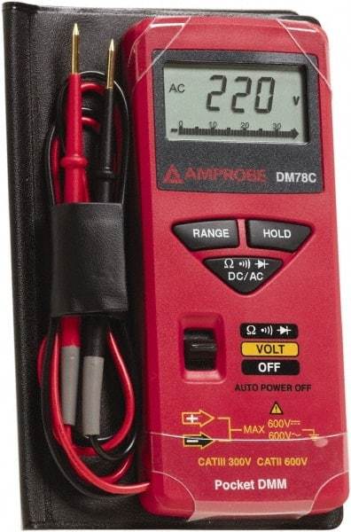 Amprobe - 3156830, CAT II, CAT 0, 600 VAC/VDC, Digital Average Responding Multimeter - 32 mOhm, Measures Voltage, Resistance - Industrial Tool & Supply