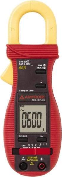 Amprobe - 3037808, CAT III, Digital Average Responding Clamp Meter with 1.0236" Clamp On Jaws - 400 VAC/VDC, 600 AC Amps, Measures Voltage, Continuity, Current, Frequency, Resistance - Industrial Tool & Supply