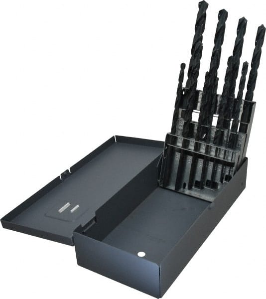 Chicago-Latrobe - 1/16 to 1/2", 118° Point, Oxide Finish, High Speed Steel Taper Length Drill Bit Set - Industrial Tool & Supply