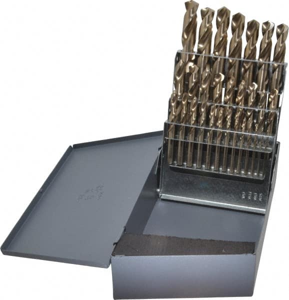 Chicago-Latrobe - 1/16 to 1/2", 135° Point, Gold Finish, Cobalt Screw Machine Length Drill Bit Set - Industrial Tool & Supply