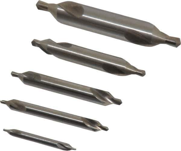 Chicago-Latrobe - 5 Piece, #1 to 5, 1/8 to 7/16" Body Diam, 3/64 to 3/16" Point Diam, Plain Edge, High Speed Steel Combo Drill & Countersink Set - 60° Incl Angle, 1/8 to 2-3/4" OAL, Double End, 217 Series Compatibility - Industrial Tool & Supply