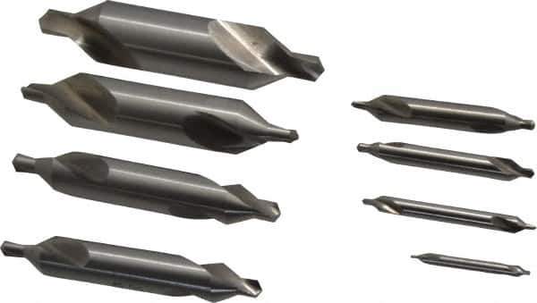 Chicago-Latrobe - 8 Piece, #1 to 8, 1/8 to 3/4" Body Diam, 3/64 to 5/16" Point Diam, Plain Edge, High Speed Steel Combo Drill & Countersink Set - 60° Incl Angle, 1/8 to 3-1/2" OAL, Double End, 217 Series Compatibility - Industrial Tool & Supply