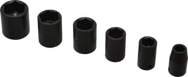 Proto - 6 Piece 1/4" Drive Impact Socket Set - 6 Points, 1/4" to 9/16" Range, Inch Measurement Standard - Industrial Tool & Supply