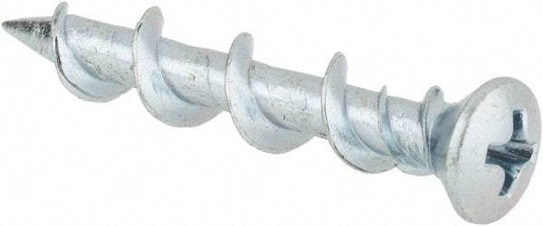 Powers Fasteners - 1/4" Diam, 1-1/4" OAL, Phillips Drive, Concrete Screw & Masonry Fastener - Steel, Chrome Finish - Industrial Tool & Supply
