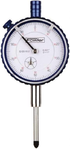 Fowler - 1" Range, 0-100 Dial Reading, 0.001" Graduation Dial Drop Indicator - 2-1/4" Dial, 0.1" Range per Revolution, Revolution Counter - Industrial Tool & Supply