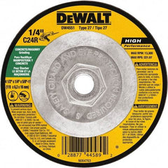 DeWALT - 24 Grit, 4-1/2" Wheel Diam, 1/4" Wheel Thickness, Type 27 Depressed Center Wheel - Silicon Carbide, Resinoid Bond, 13,300 Max RPM - Industrial Tool & Supply
