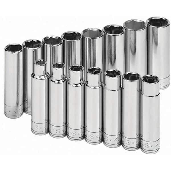 SK - 1/2" Drive Deep Socket Set - 10 to 24mm, Metric Measurement Standard - Industrial Tool & Supply