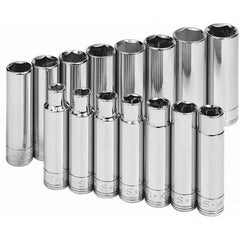 SK - 1/2" Drive Deep Socket Set - 10 to 24mm, Metric Measurement Standard - Industrial Tool & Supply