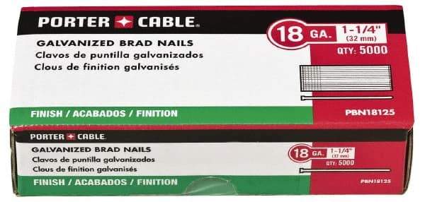 Porter-Cable - 18 Gauge 1-3/4" Long Brad Nails for Power Nailers - Grade 2 Steel, Galvanized Finish, Straight Stick Collation, Brad Head, Chisel Point - Industrial Tool & Supply