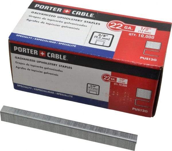 Porter-Cable - 1/2" Long x 3/8" Wide, 22 Gauge Crowned Construction Staple - Grade 2 Steel, Galvanized Finish - Industrial Tool & Supply