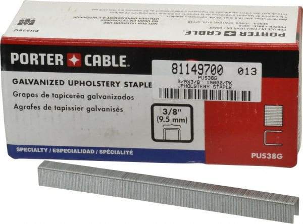 Porter-Cable - 3/8" Long x 3/8" Wide, 22 Gauge Crowned Construction Staple - Grade 2 Steel, Galvanized Finish - Industrial Tool & Supply