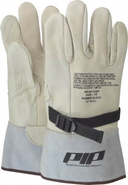 Novax - Class 1 & 2, Size XL (10), 12" Long, Grain Cowhide Leather Protector - Natural, Not for Electrical Protection (ASTM F696-02), Wear Over Rubber Insulating Gloves, ASTM F696-02 - Industrial Tool & Supply