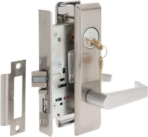 Yale - Extra Heavy Duty Entrance Lever Lockset - 2-3/4" Back Set, Standard Mortise Cylinder, Satin Chrome Finish - Industrial Tool & Supply