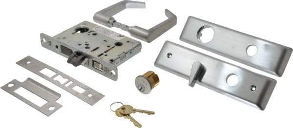 Yale - Extra Heavy Duty Entrance/Apartment Lever Lockset with Dead Bolt - 2-3/4" Back Set, Standard Mortise Cylinder, Satin Chrome Finish - Industrial Tool & Supply