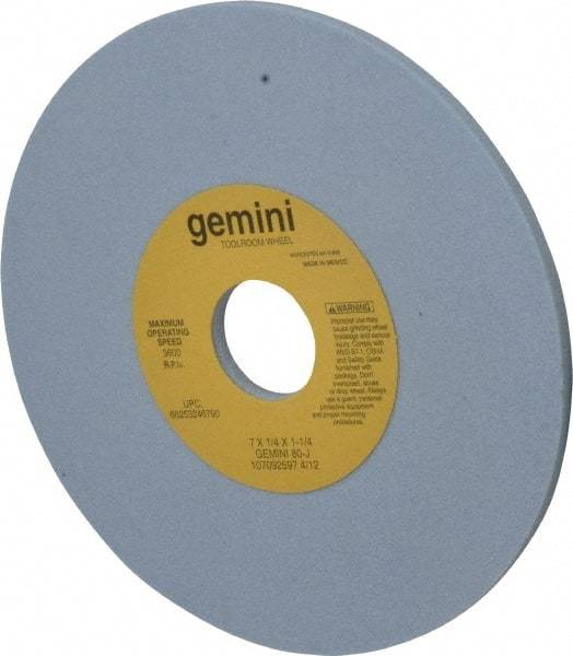Norton - 7" Diam x 1-1/4" Hole x 1/4" Thick, J Hardness, 80 Grit Surface Grinding Wheel - Aluminum Oxide, Type 1, Medium Grade, 3,600 Max RPM, No Recess - Industrial Tool & Supply