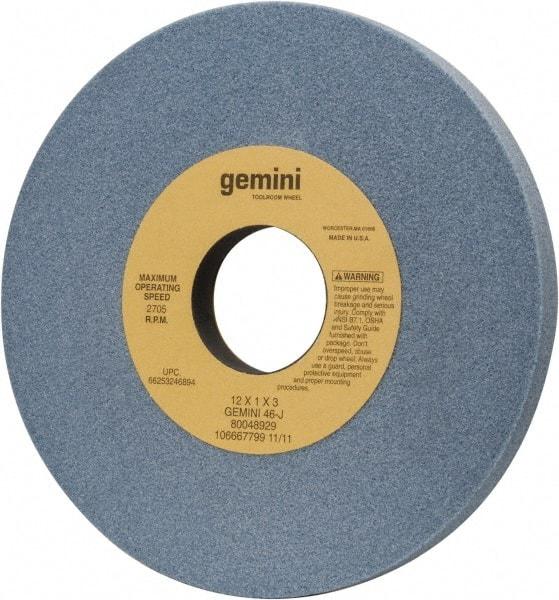 Norton - 12" Diam x 3" Hole x 1" Thick, J Hardness, 46 Grit Surface Grinding Wheel - Aluminum Oxide, Type 1, Coarse Grade, 2,705 Max RPM, No Recess - Industrial Tool & Supply