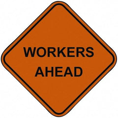 PRO-SAFE - "Workers Ahead", 48" Wide x 48" High, Nylon Construction Roadway Signs - Orange, Square, Sign Stand Mount - Industrial Tool & Supply