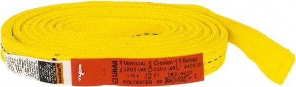 Lift-All - 12' Long x 1" Wide, 3,200 Lb Vertical Capacity, 2 Ply, Polyester Web Sling - 2,500 Lb Choker Capacity, Yellow - Industrial Tool & Supply