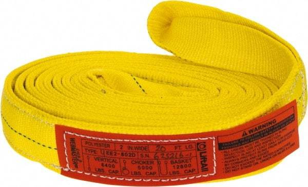 Lift-All - 20' Long x 2" Wide, 6,400 Lb Vertical Capacity, 2 Ply, Polyester Web Sling - 5,000 Lb Choker Capacity, Yellow - Industrial Tool & Supply