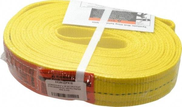 Lift-All - 16' Long x 2" Wide, 6,400 Lb Vertical Capacity, 2 Ply, Polyester Web Sling - 5,000 Lb Choker Capacity, Yellow - Industrial Tool & Supply