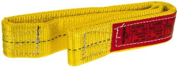 Lift-All - 3' Long x 2" Wide, 6,400 Lb Vertical Capacity, 2 Ply, Polyester Web Sling - 5,000 Lb Choker Capacity, Yellow - Industrial Tool & Supply
