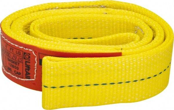 Lift-All - 4' Long x 2" Wide, 6,400 Lb Vertical Capacity, 2 Ply, Polyester Web Sling - 5,000 Lb Choker Capacity, Yellow - Industrial Tool & Supply