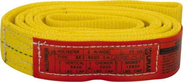 Lift-All - 6' Long x 2" Wide, 6,400 Lb Vertical Capacity, 2 Ply, Polyester Web Sling - 5,000 Lb Choker Capacity, Yellow - Industrial Tool & Supply