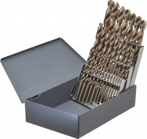 Chicago-Latrobe - 1/16 to 1/2", 135° Point, Gold Finish, Cobalt Jobber Length Drill Bit Set - Industrial Tool & Supply