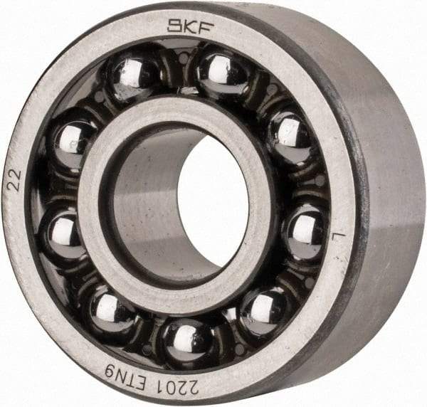 SKF - 12mm Bore Diam, 32mm OD, Open Self Aligning Radial Ball Bearing - 14mm Wide, 2 Rows, Round Bore, 427 Lb Static Capacity, 1,920 Lb Dynamic Capacity - Industrial Tool & Supply