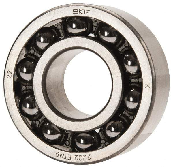 SKF - 15mm Bore Diam, 35mm OD, Open Self Aligning Radial Ball Bearing - 14mm Wide, 2 Rows, Round Bore, 459 Lb Static Capacity, 1,960 Lb Dynamic Capacity - Industrial Tool & Supply