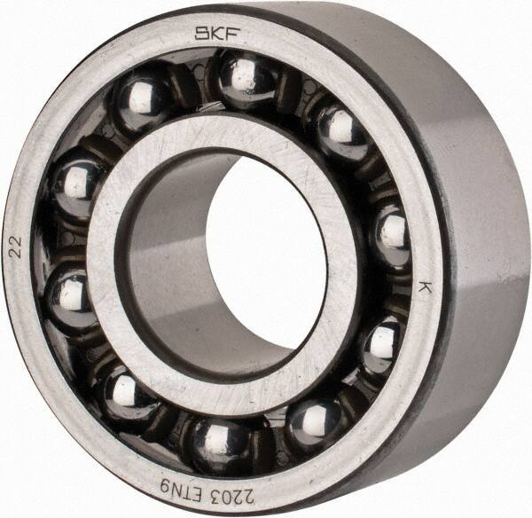 SKF - 17mm Bore Diam, 40mm OD, Open Self Aligning Radial Ball Bearing - 16mm Wide, 2 Rows, Round Bore, 573 Lb Static Capacity, 2,380 Lb Dynamic Capacity - Industrial Tool & Supply