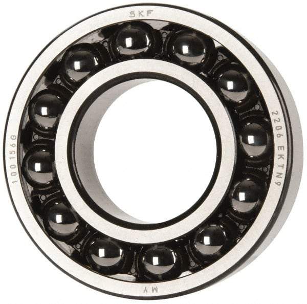 SKF - 30mm Bore Diam, 62mm OD, Open Self Aligning Radial Ball Bearing - 20mm Wide, 2 Rows, Round Bore, 1,510 Lb Static Capacity, 5,350 Lb Dynamic Capacity - Industrial Tool & Supply